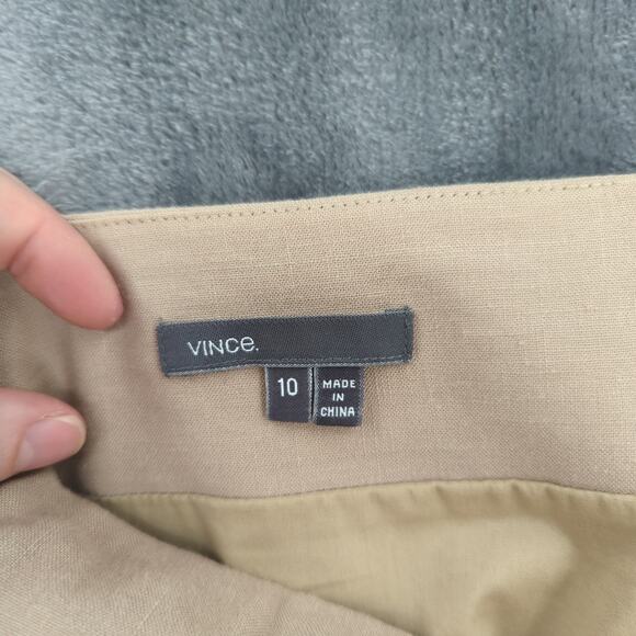Vince Skirt Womens 10 Beige Pencil Business Casual Minimalist Neutral Linen - Picture 3 of 8